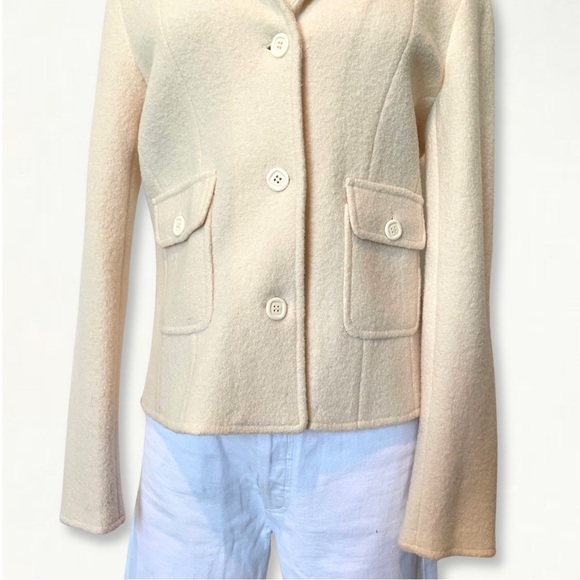 Vintage Casual Corner Neutral Cream Textured 100% Wool Staple Jacket Blazer - Picture 4 of 13